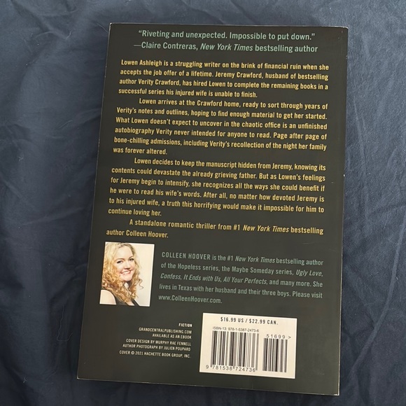 Verity by Colleen Hoover Book - Picture 2 of 2